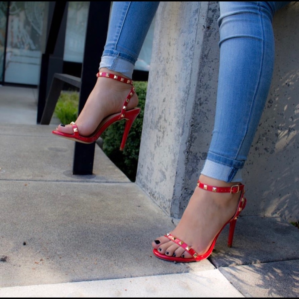 Red gold studded heels